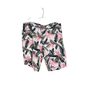 NWT Per Se Pink and Green Linen tropical floral Bermuda Shorts Size 2X